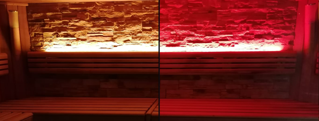 Sauna  mit RGBW-LED-Stripes